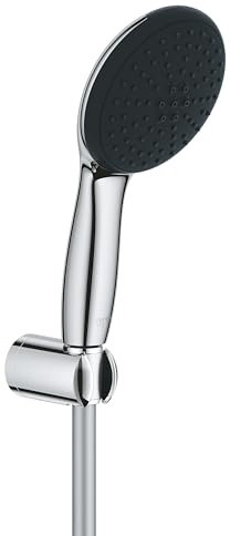 GROHE Vitalio Start 110 - Shower Set (Round 11 cm Hand Shower 2 Sprays: Rain and Jet, Anti-Limescale System, Hose 1.75 m, Wall Holder, Water Saving), Easy to Fit with GROHE QuickGlue, Chrome, 27950001