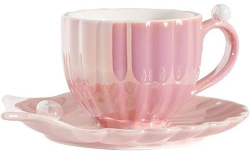 FülleMore Cappuccino Tasse Kaffeetasse mit untertasse aus Porzellan Espressotasse Set Teeservice Kaffeeservice für Cappuccino,Latte,Espresso,Mokka,Tee (Pink)
