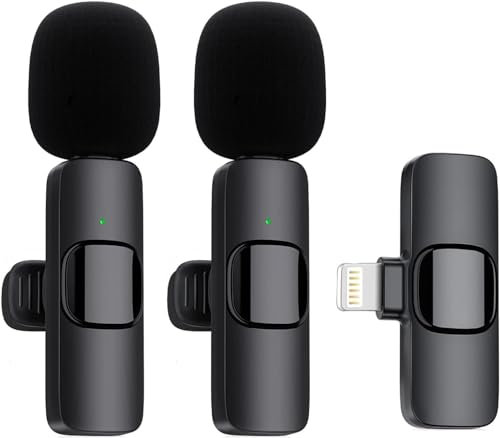 Wireless Microphones for iPhone, Clip on Bluetooth Microphone Wireless, Mini Lavalier Microphone for Video Recording Live Streaming Vlog TikTok Youtube(2 Mic)