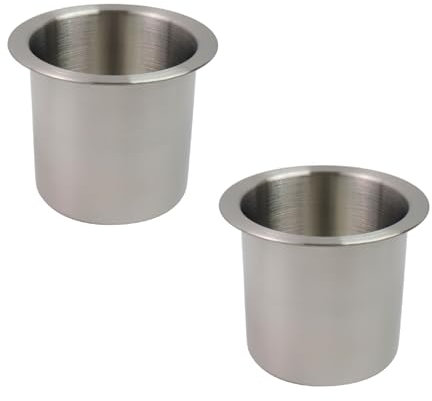 Dnyta 2Pcs Stainless Steel Cup Holder Insert, Metal Sofa Recliner Cups Holder Replacement, Poker Table Cup Holders, for Table, Sofa, Boats, Bench, RV Cars (Height 3.5, Width 4.1)