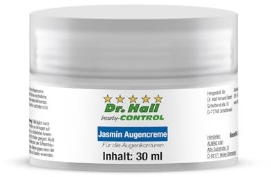 Dr. Hall Jasminsalbe Augencreme gegen Augenringe – Natürliche Pflege mit Aloe Vera & Weißdorn, straffend, schnell einziehend, ideal für müde Augen 30 ml