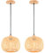 LIGKIN 2 Stück Pendelleuchte Bambus Weben Kronleuchter Rattan Boho Style Bambus Lampenschirm Vintage Deckenlampe Deko Deckenleuchte für Restaurant Wohnzimmer Küche Café, Ø25cm