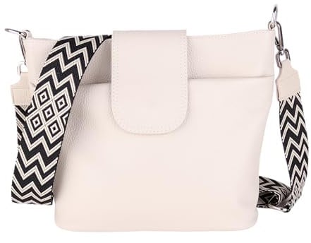 MIRROSI® Umhängetasche Damen, Echtleder, Made in Italy, BOHO Style30x24,50x9cm (BXHXT) viel Stauraum, Handtasche, Brusttasche, Crossbody Bag (1 Tasche & 2 Gurte) (Beige (BOHO Schwarz))
