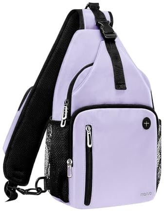 MOSISO Sling Rucksack Tasche, Mehrzweck Umhängetasche Reise Wander Tagesrucksack Brusttasche mit Quadratischer Fronttasche & USB Ladeanschluss, Lila