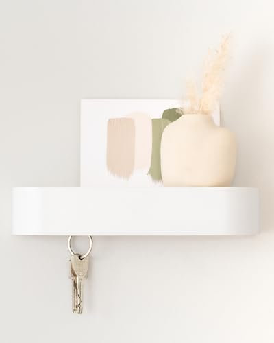 Kazai.® Portachiavi da Parete 'Fyndig' | Design Minimalista di Appendichiavi da Berlino | Porta Chiavi da Muro con Vassoio in Legno | Appendi Chiavi per Ingresso e Corridoio | Bianco