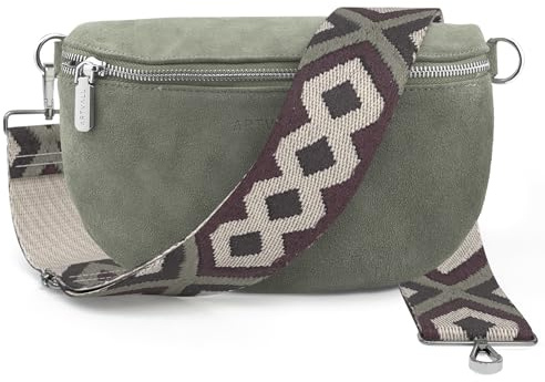 ARTVALL - Umhängetasche Wildleder Tasche Handtasche Velours Bauchtasche Klein mit Schultergurt Design Taschenband abnehmbar verstellbares Riemen Crossbody Bag Echt Ledertasche Damen mit Reißverschluss