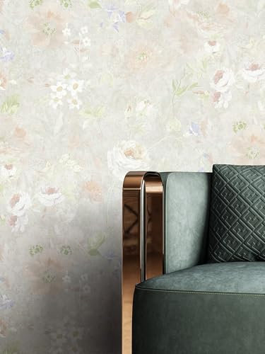 NEWROOM Tapete Grau Vliestapete Blumen - Blumentapete Floral Hellgrau Bunt Rosen Pfingstrosen Rosentapete Romantisch Vintage Klassisch inkl. Tapezier-Ratgeber