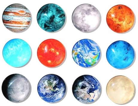 12 Stücke Planeten-Kühlschrankmagnete Magnete Kinder Kühlschrank Magnete, Magnete Kühlschrank, Magnete Kinder Geeignet für Whiteboards, Kühlschränke, Fotos Usw. Bunte Dekoration (Runde/30 Mm)