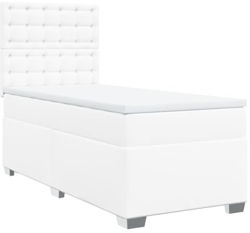 vidaXL Boxspringbett, Einzelbett mit LED Matratze Matratzenauflage, Bettgestell mit Lattenrost Kopfteil, Polsterbett Bett für Schlafzimmer, Weiß 100x200cm Kunstleder