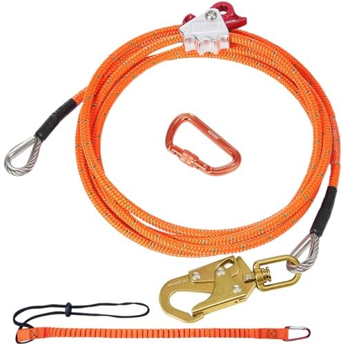 VEVOR Cuerda de Seguridad con Núcleo de Acero 12,7mm Cuerda de Escalada 4,8m con Gancho a Presión de Acero de Aleación Mosquetón de Aleación de Aluminio contra Caídas, Trepador de Árboles