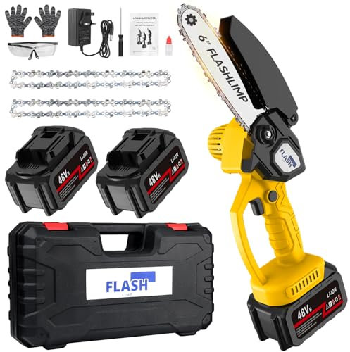Mini Chainsaw 6 Inch, Electric Chainsaw Cordless with 2 * 8000mAh Battery & 2 Chains, Light Weight Battery, Small Chain Saw with Safety Lock for Wood Cutting Tree Pruning, Seniors Friendly