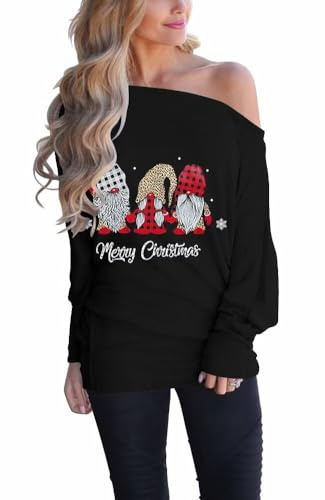 LACOZY Hauts de Noël décontractés à épaules dénudées pour femme - Manches chauve-souris - Tunique en tricot surdimensionné