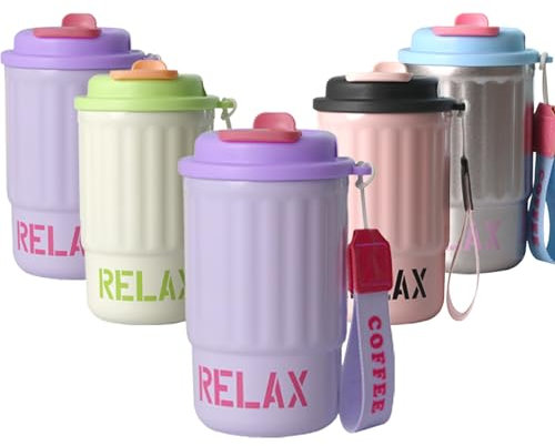 FYting Termo Cafe,Vaso Termico 400ml,Taza de Café Aislada,Revestimiento de Acero Inoxidable + Pico Doble Para Beber,Prueba de Fugas, Para Regalos de CumpleañOs y Navidad (Morado)
