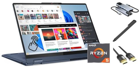 Lenovo IdeaPad 5 2-in-1 Laptop, 16 WUXGA Touchscreen, Ryzen 5 8645HS, 16GB DDR5, 512GB PCIe SSD, WiFi 6, Backlit KB, FP Reader, Keypad, Type-C/DP, US Version KB, 3-in-1 Essential Bundle, Win 11 Pro