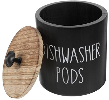 Zerodeko Dishwasher Storage Box Container Desktop Decor Dispenser Birthday Decoration for Girl Fall Decor for Kitchen Holder Laundry Tablets Laundry Pod Storage Black Wood