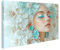 islandburner Bild auf Leinwand Frau mit Blumen und türkisen Wimpern Bilder Wandbilder Poster