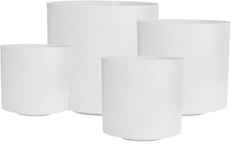 Juego de 4 macetas grandes de resina de 9.5 pulgadas, para interiores y exteriores, con agujero de drenaje y platillo, material grueso para jardín, patio, balcón, hogar, macetas, gran calibre.