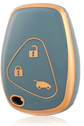 OFF WE GO Autoschlüssel Hülle Schlüssel Hülle Schlüsselhülle Cover für Renault Twingo Master Modus Kangoo Clio Trafic Duster Vivaro Espace Auto Schlüsselbox Schlüsselcover Schutz Gehäuse, Blau Gold
