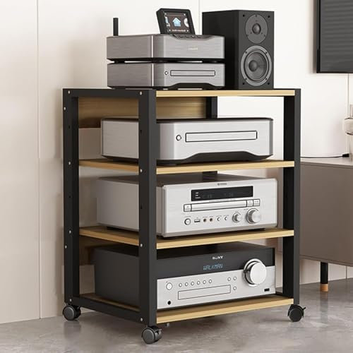 SHANYAYALI Modern 27in Record Player Stand with 4 Tier Vertical Storage Cabinet Adjustable Audio AV Media Shelf for Office Home Classroom Stereo Equipment Rack(Light Wood,4 tier)