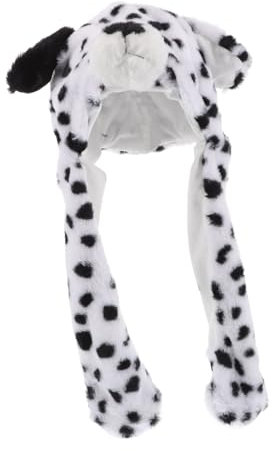 TOYANDONA Plüsch Tiermütze Mit Beweglichen Ohren Und Ohrenklappen Dalmatiner Design Warm Und Winddicht Damen Und Mädchen Multifunktionaler Schal Für Winter Und Cosplay