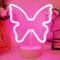 JEMESI Insegna al neon a forma di farfalla, luce al neon a LED con base di supporto, USB o 3 batterie AA, luci notturne rosa per camera da letto delle ragazze, lampada carina per feste di compleanno