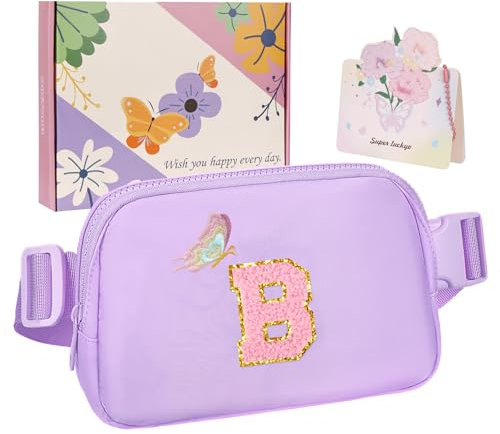 ONETOALL Riñonera Mujer y Niña Personalizada, Bolso Pecho Pequeño con Iniciales & 3 Colores a Elegir - Regalo para Cumpleaños y Fiestas Infantiles, Morado B