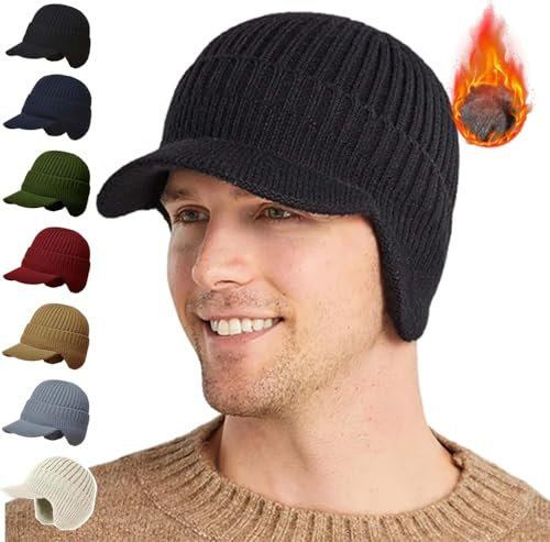 Joyhnny Cozyhead Beanie mütze mit Ohrenklappen Herren,Kaschmir schirmmütze Beanie für Herren,, Sherum Cozyhead Beanie,Wintermütze für Herren mit Krempe (Farbe 6,Einheitsgröße)