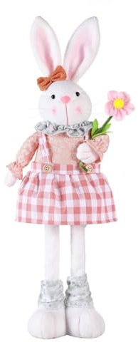 HeFZiYMOZaDP Osterhasen Plüsch Puppe,Ostern Deko Hase Figur, Osterhase Figuren mit Teleskop Beine, Tischdeko Ostern Kaninchen Osterfigur Ornamente