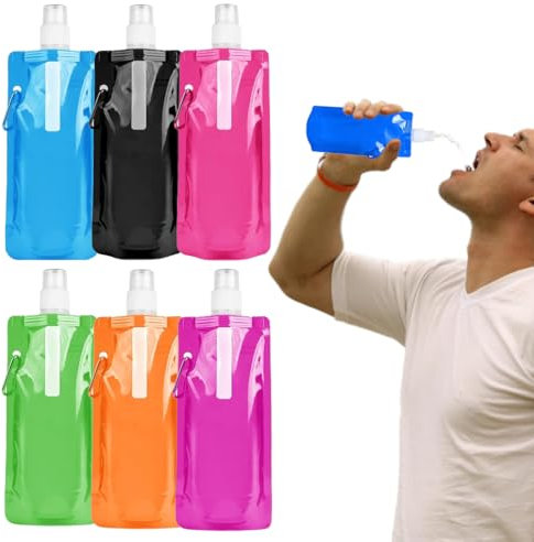 OHREN 6 Botellas Plegables para Agua de 500ML Libre de BPA, Reutilizables para Festival, Deportes al Aire Libre, Viajes, Ciclismo, Excursionismo
