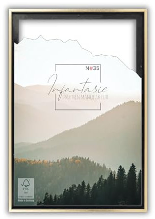 Infantasie 'N°35' Schattenfugenrahmen für 70x90 cm Keilrahmen | Schwarz Gold | MDF-Holz Bilderrahmen für Keilrahmen Leinwände inkl. Aufhänger und Montagematerial
