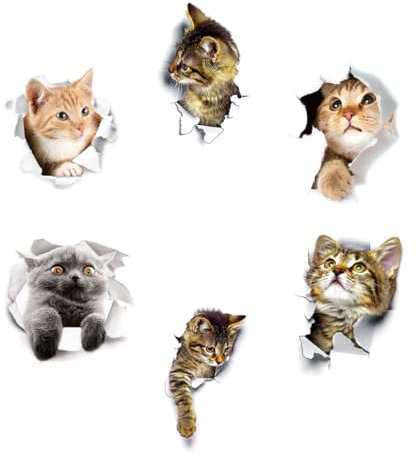 YAPKOLV 6 Stück 3D Abnehmbare Katzen Aufkleber Wandtattoo für Auto Fenster Toilette Badezimmer Schlafzimmer Kinderzimmer Küche Wand Dekor