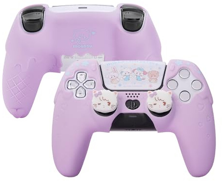 GeekShare Silikon Hülle für PS5, Anti-Rutsch Silikon Skin, Weich Schutzhülle Kompatibel mit PS5 Wireless Controller, Inklusive 2 Joystick Kappen (Mikko)