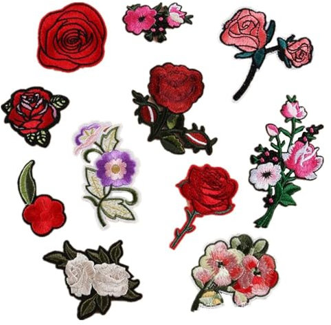 Apliques para ropa, parches bordados de tela de flores, 11 piezas de parches bordados de rosas para planchar