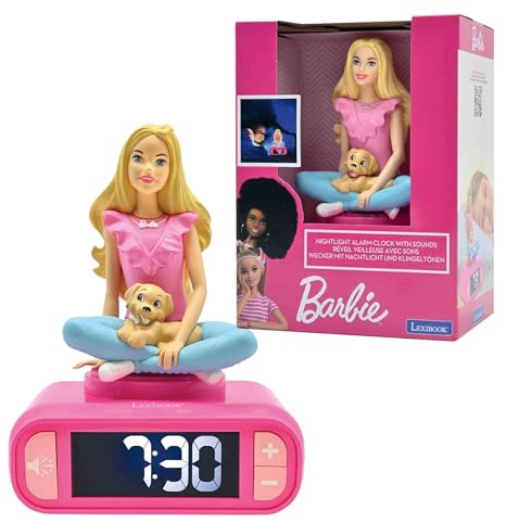 Lexibook, Barbie Réveil Veilleuse, RL800BBLXB | Sons et mélodies, écran LCD rétroéclairé, lumineux, snooze, Rose