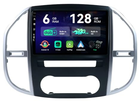 [6G+128G | Eingebaut DAB+ 4G] - MSD Autoradio für Benz Vito 3 W447 (2014-2020) | Android 16 GPS Navi Radio | CarPlay Android Auto Lenkradsteuerung WiFi DSP | Caméra MIC | Octa-Core 2 Din 10.1 Zoll