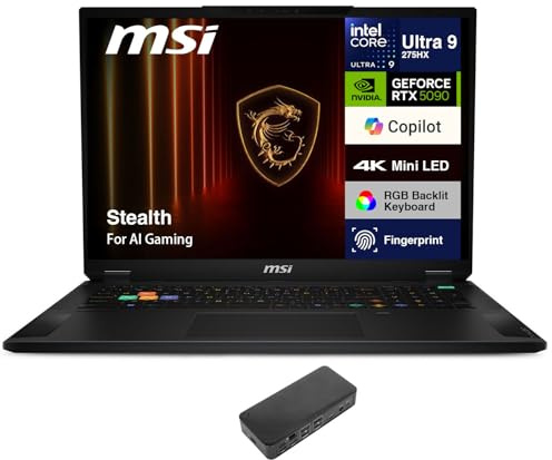 msi Stealth AI Gaming Laptop 18 4K (Intel Ultra 9-275HX, GeForce RTX 5090 24GB, 64GB DDR5, 2TB SSD, Win 11 Pro) w/USB-C Dock