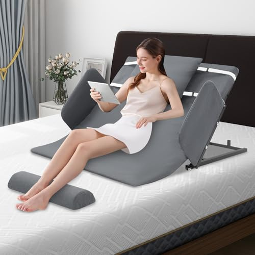 Gdetnysty Elektrische Aufrichthilfe Sitzhilfe verstellbare Rückenlehne für Bett mit Fernbedienung 55W 100kg Tragkraft 10-80° Neigung Kissen Beinruhe Komfort für Senioren Zuhause Pflege (Grau)