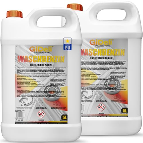 GiDeli Waschbenzin 2X 5L Kanister - Universelles Lösungsmittel & Entfetter - Farben- & Lackverdünner - Werkzeug & Pinselreiniger für Haushalt, Auto & Werkstatt