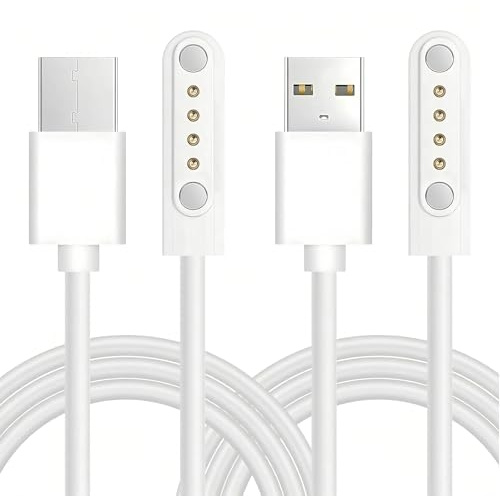 Xevtrak Chargeur Montre Connectée Universel, Câble Chargeur Magnétique Smartwatch 4 Broches Espacement 2.54mm, Câble De Charge USB Blanc Avec Connecteur Pour Montre Enfant, Lot De 2 Pièces