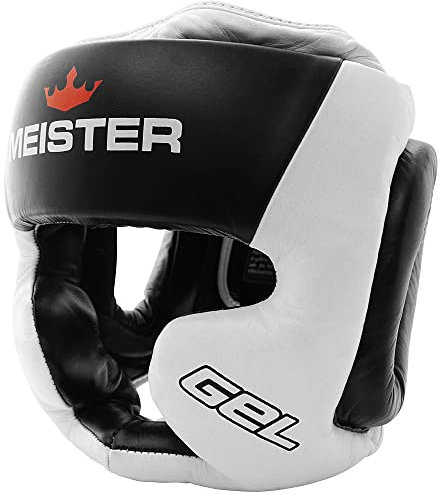 Meister Gel Vollgesichts-Kopfschutz für MMA, Boxen und Muay Thai, Weiß/Schwarz, Größe S/M