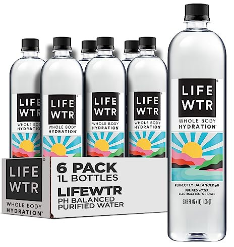 LIFEWTR Premium Purified Water, pH Balanced with Electrolytes, 100% recycled plastic bottles, 33.8 Fl Oz, 1L (Pack of 6)