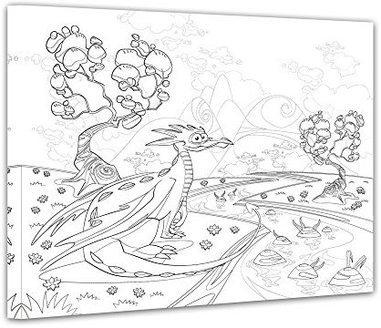 Bilderdepot24 Drache - Ausmalbild auf Leinwand, aufgespannt auf Rahmen - 70x50 cm