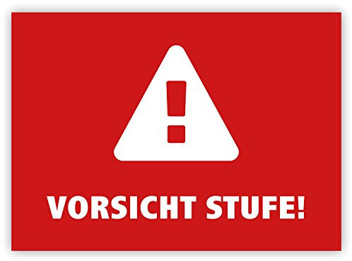10 Stück - Aufkleber Vorsicht Stufe (selbstklebend für innen und außen), rot/weiß, rechteckig, 74x52mm