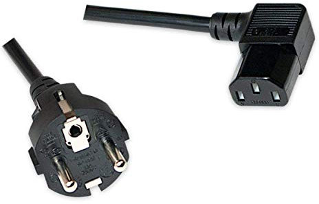 odedo Netzkabel 2 Meter Schuko auf gewinkelte Buchse C13/IEC13 2, gewinkeltes Kaltgeräte Kabel, VDE 10A 250V, 2m rechts abgewinkelt, Power Cord Right Angled