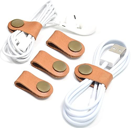 CAILLU Cord Organizer,Cord Keeper,Cable Organizer USB Holder,Cable Management,Cable Straps,Earbud case,wrap Headphone,Headset Winder,Phone Earphone Clips Ties,stocking stuffers for men Gifts Leather