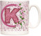 Letter K Gift Mug, Monogram K Mug, Alphabet Letter K Mug, Birthday or Celebration Gift for People Who's Name Begins with K. Pink Flower Design Mug,