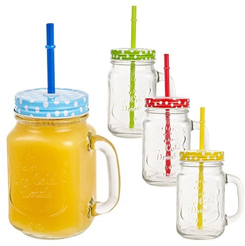 URBN-CHEF 8 x Drinking Jar Glasses with Lids & Straws for Cocktails, Juice, Jams & Smoothies