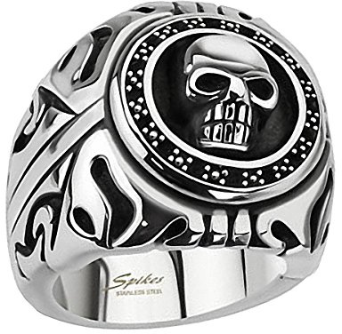 Piersando Herren Ring Edelstahl Biker mit 3D Totenkopf Männer Herrenring 26mm Breit Silber