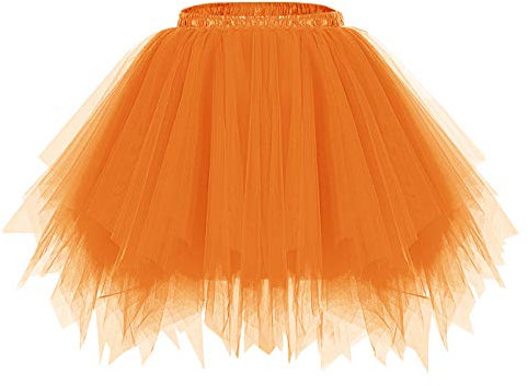bridesmay Damen Tüll Rock Petticoat Unterrock Kurz Ballett Tutu 50er Rockabilly Tütü Mini Rock Karneval Kostüm Crinoline Orange L