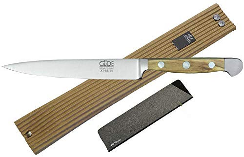 Güde Alpha Olive Messer Kochmesser Santoku Brotmesser Schälmesser Schinkenmesser Chai Dao ohne/mit Gravur + Prymo Farbe 1) Messer OHNE Gravur, Größe Zubereitungsmesser 16cm